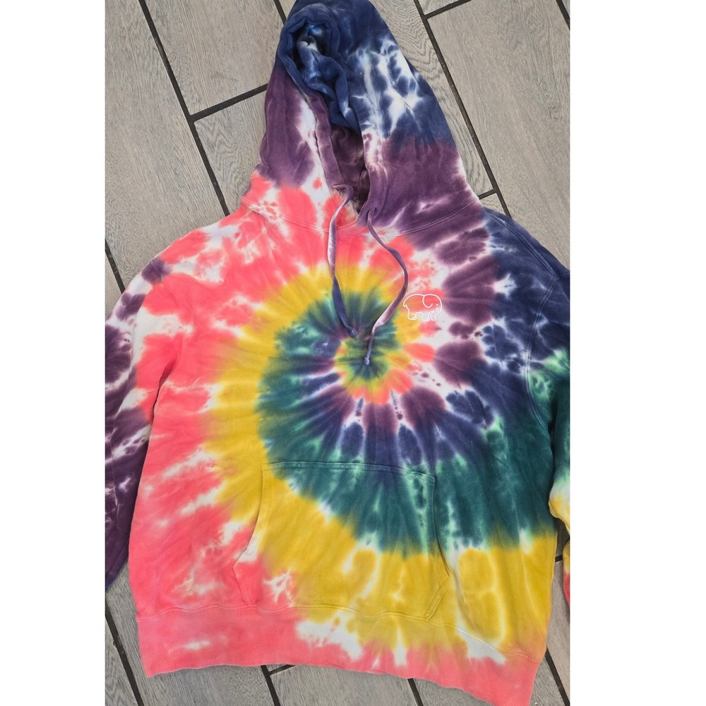 Ivory Ella Rainbow Tie Dye Pullover Hoodie Elephant Logo Multi Color-L